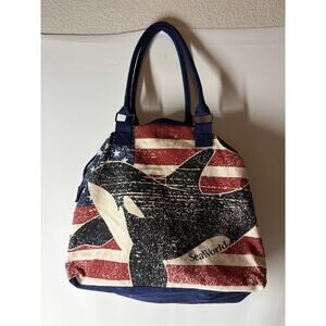 Sea World Shamu Canvas Zipper Tote Bag Large Overnight Oversized Stars Stripes